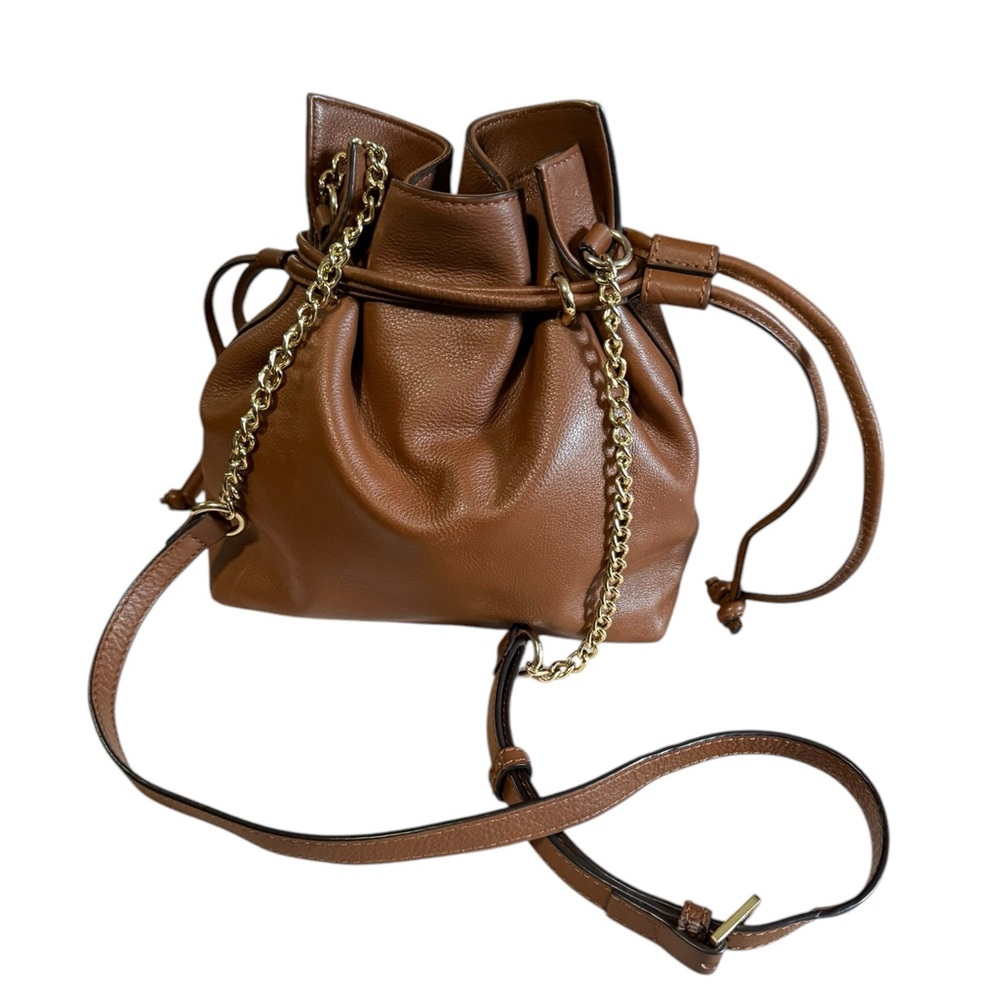 Antonio Melani Brown Leather Drawstring Bucket Bag